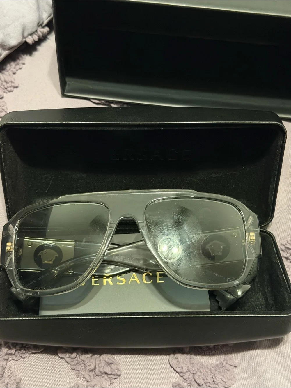 Versace Men’s Clear and Gold Pilot Sunglasses